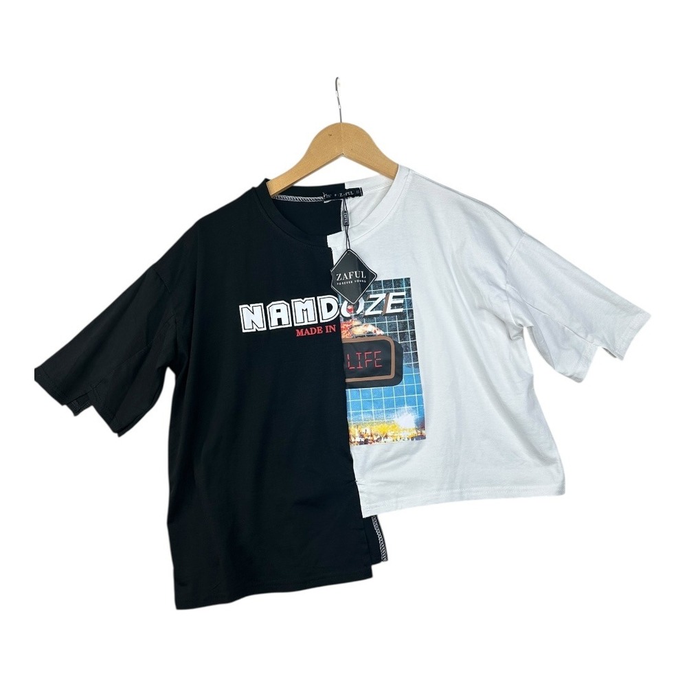 New Zaful Cropped Two Tone Shirt size One Size Black/White